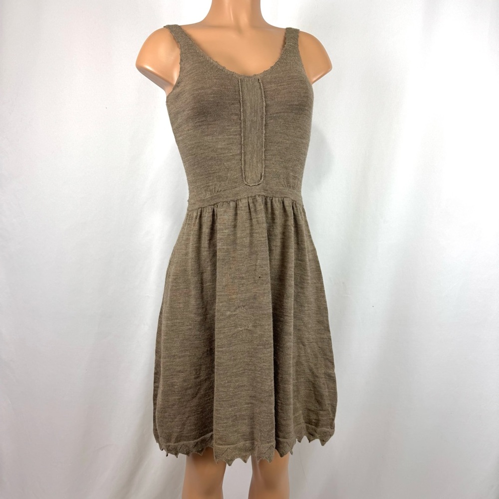Vintage Stewart & Brown Knits Small Beige 100% Merino Wool Sweater Dress **FLAWS